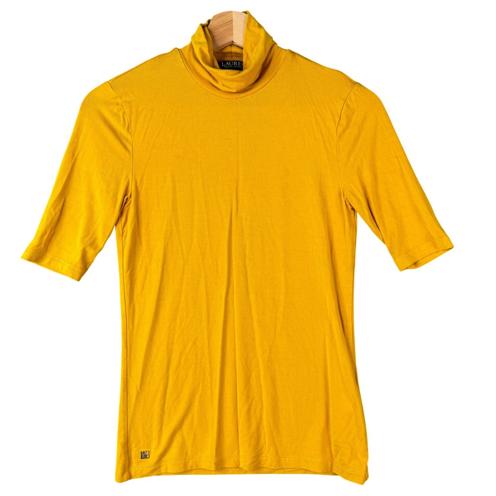 Lauren Ralph Lauren Yellow Elbow Sleeve Turtleneck Top Small LRL Logo